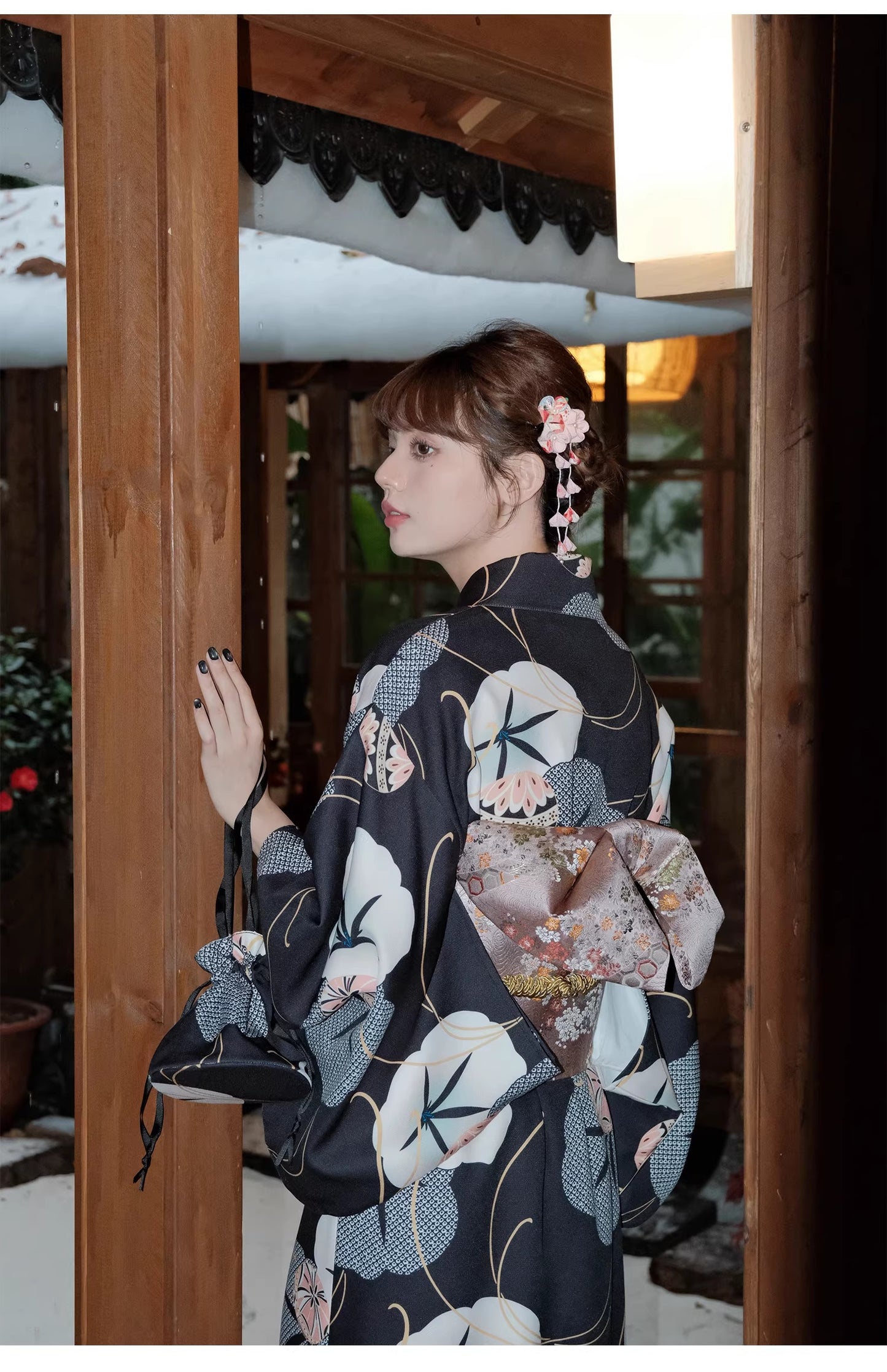 Black Morning Glory Temari Women Festival Yukata