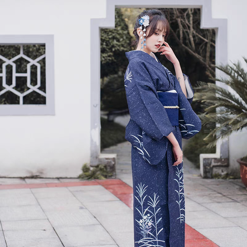 Dark Blue Women Traditional Ceremony Yukata