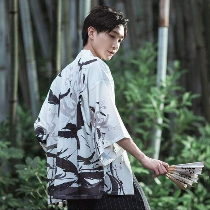 Haori | Black & White Raven Kimono Cardigan