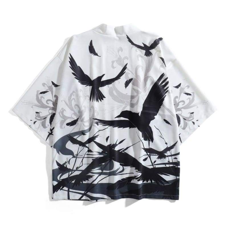 Haori | Black & White Raven Kimono Cardigan