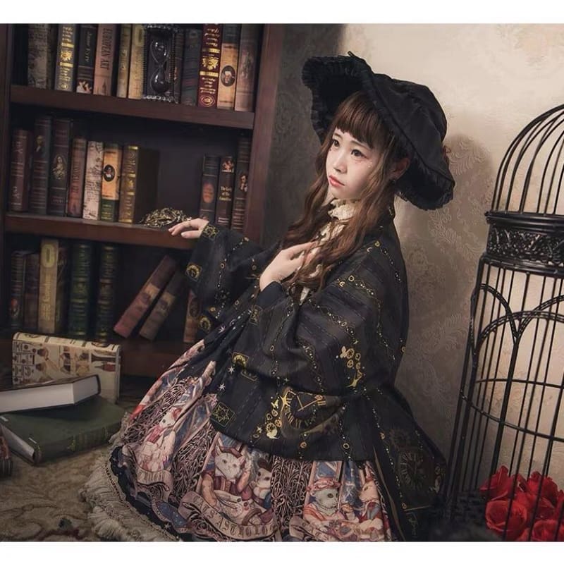 Haori | Golden Vintage Clock Kimono Cardigan | Foxtume