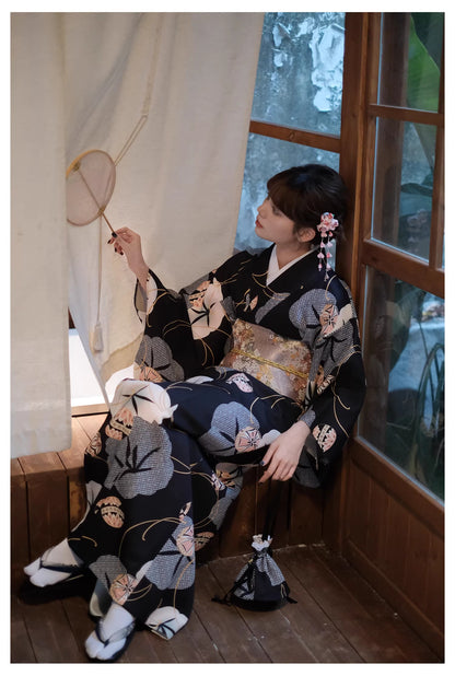 Black Morning Glory Temari Women Festival Yukata