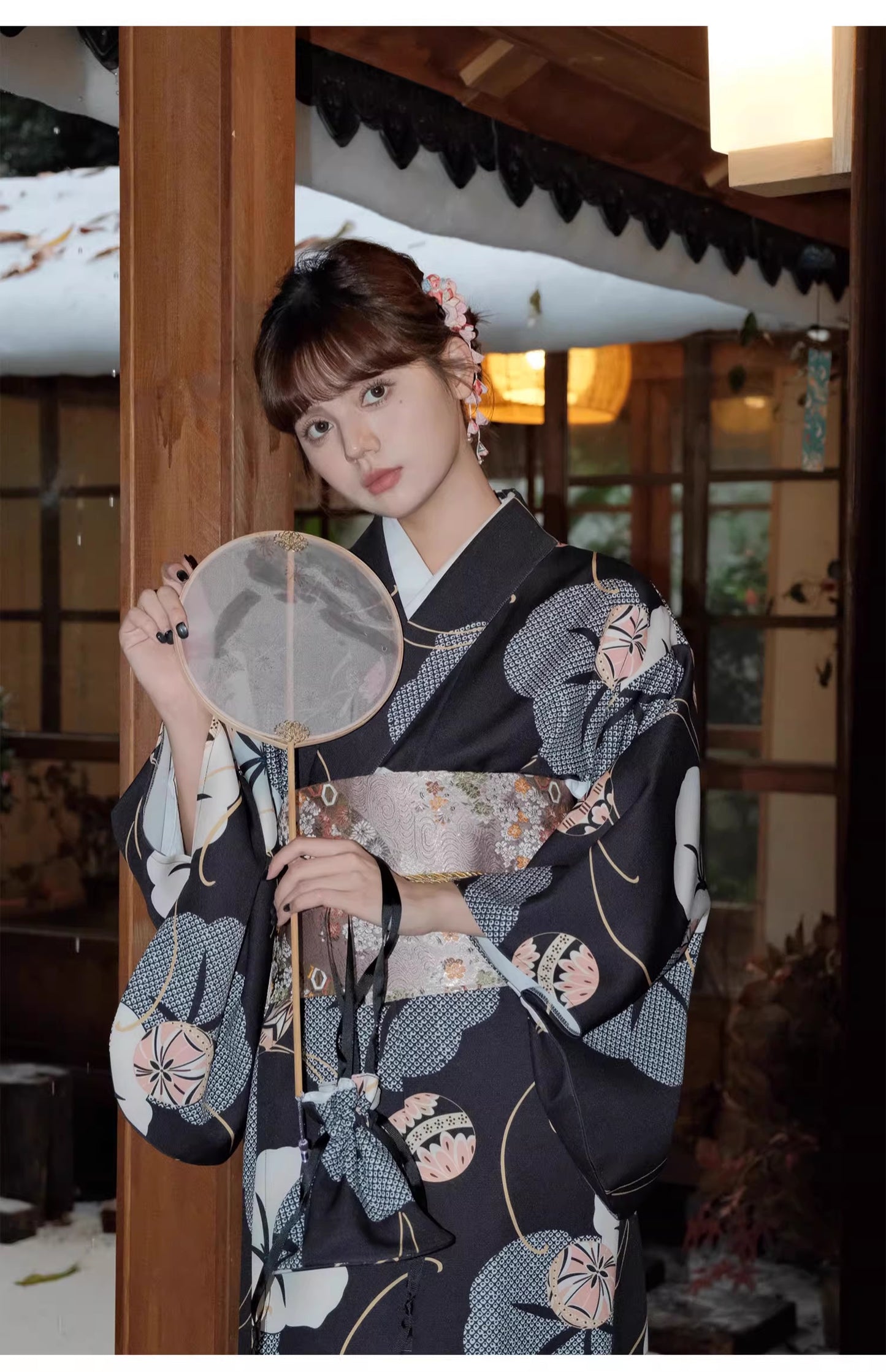Black Morning Glory Temari Women Festival Yukata