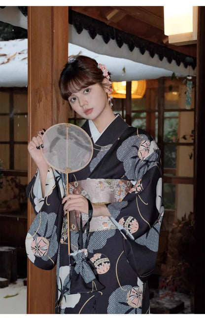 Black Morning Glory Temari Women Festival Yukata