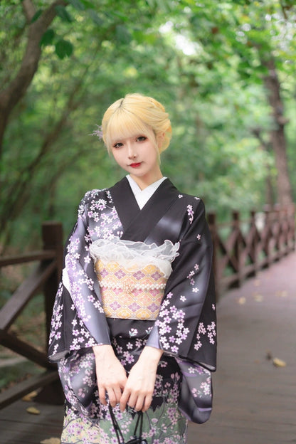 Purple Orchid Sakura Yukata & Obi Belt 